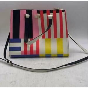 Kate Spade New York Womens Multicolor Striped Leather Satchel/Top Handle Bag